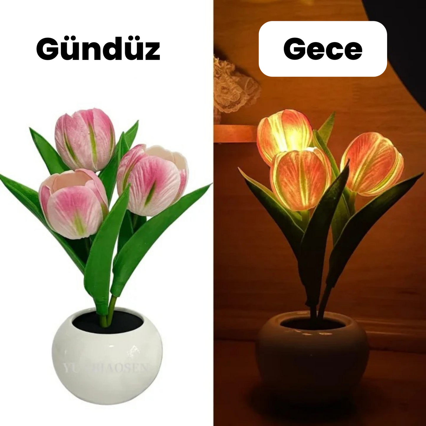 🌷 Lale Şeklinde Gece Lambası – Şık, Sıcak ve Romantik Bir Dokunuş! 💡