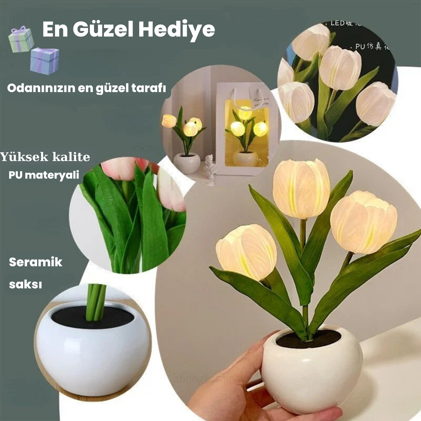 🌷 Lale Şeklinde Gece Lambası – Şık, Sıcak ve Romantik Bir Dokunuş! 💡